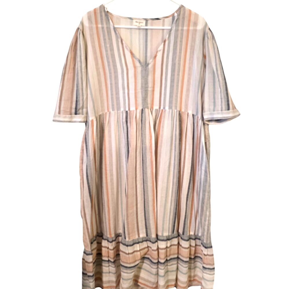 World Market Womens Striped Kaftan Dress Swim Cover One Size Neutral Colors - Picture 2 of 4